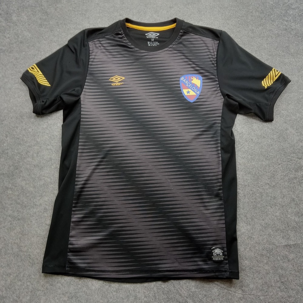 Barcelona Soccer Shirt Mens Medium Black Gray Umbro Training Jersey Short Sleeve